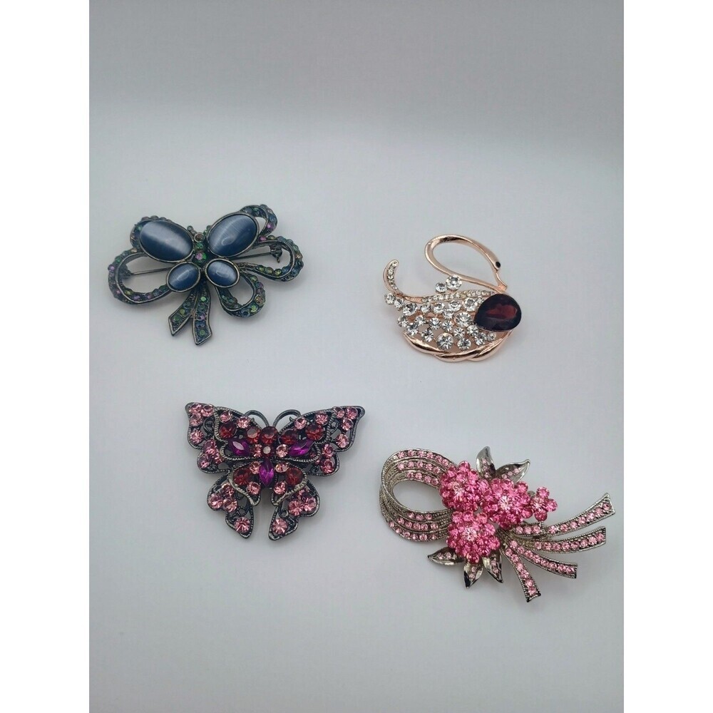 Rhinestone BROOCH LOT Vintage To Modern Embellishments Swan, Butterfly
